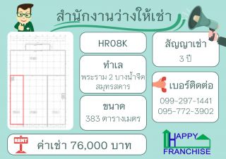 สำนักงานสำเร็จรูปให้เช่า ชั้น 2 พระราม2 ขนาด 383 ตร.ม.
