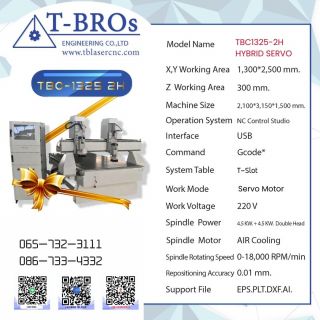 CNC 1325 2หัว  อึดทน ประกัน 2 ปี ตัด ปาด เจาะ เซาะร่องไม้อัดไม้จริง TBC1325- H เครื่อง ซีเอนซี x 2 หัว 4.50 kw เพิ่มกำลังการผลิต เป็น 2 เท่า ประสิทธิภาพ ทรงพลัง ประหยัด สถานที่ ประหยัดเวลา ประหยัด เงินลงทุน