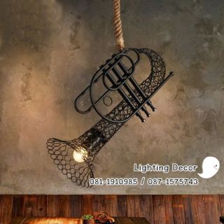 โคมไฟ ทรัมเป็ต โคมไฟแขวนเพดาน โคมไฟเครื่องดนตรี รูปทรัมเป็ต Trumpet lamp โคมไฟวินเทจตกแต่งบ้าน โคมไฟตกแต่งร้านดนตรี โคมไฟแต่งผับ โคมไฟแต่งร้านเหล้า โคมไฟสวย โคมไฟราคาถูก ร้านโคมไฟ 